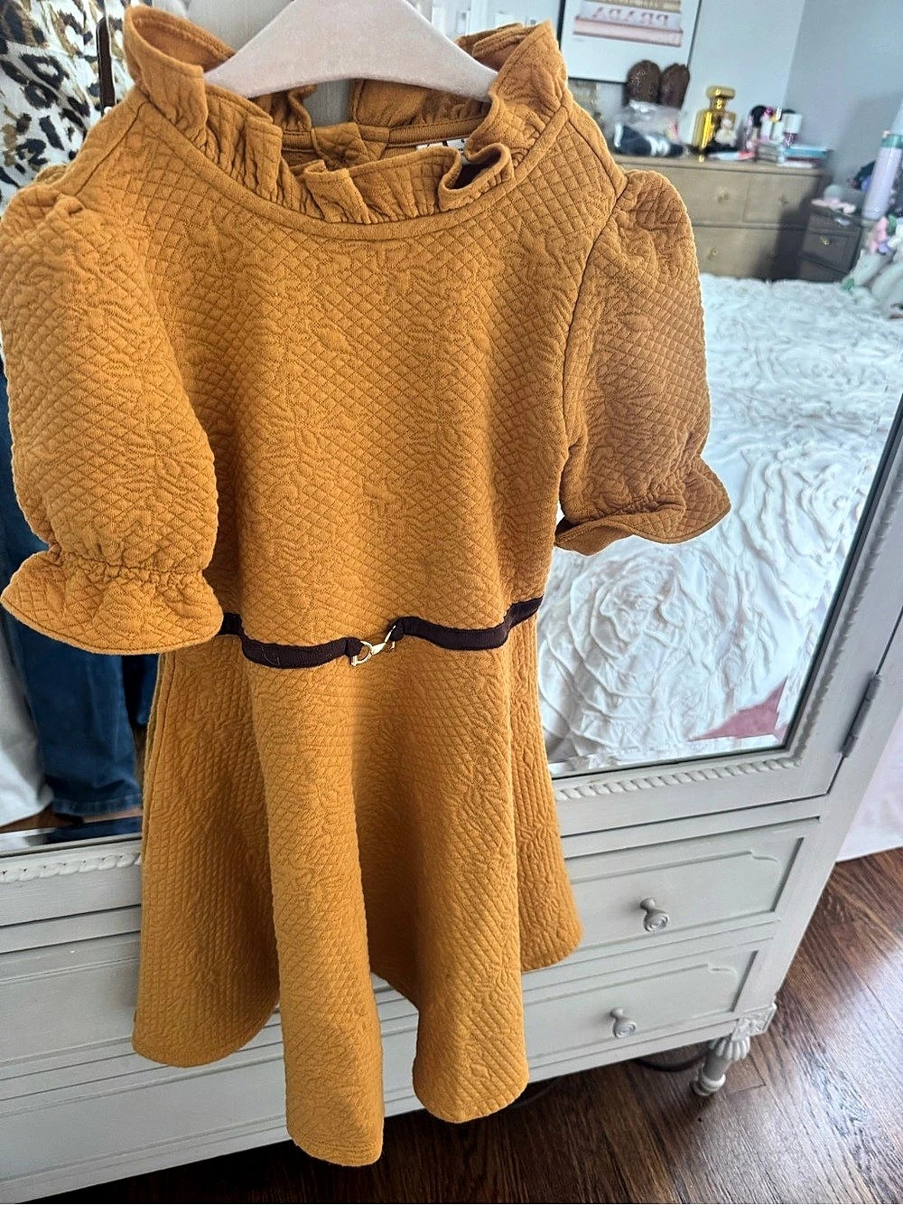 Janie and Jack Quilted Collared Dress Girls Size 6 mustard yellow
